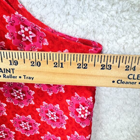 Rose Olive Top Women Sz XL Sleeveless Red White Geometric Print Tassel Tie Boho - Picture 4 of 11